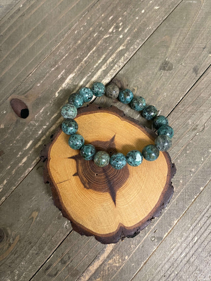 African Turquoise Jasper Round Beaded  Elastic/Stretch Bracelet