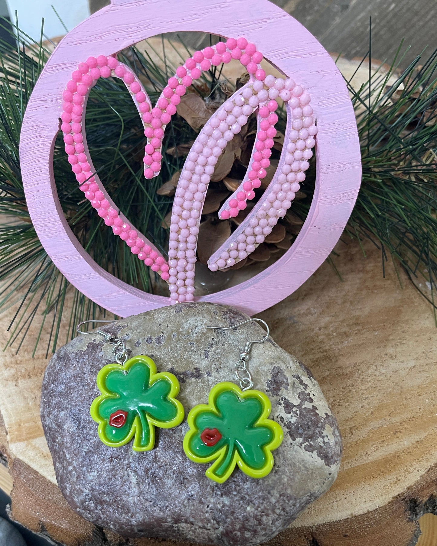 St. Patrick's Day Shamrock Resin Charm Wire Earring