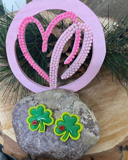 St. Patrick's Day Shamrock Resin Charm Wire EarringPink tiful of LOVE