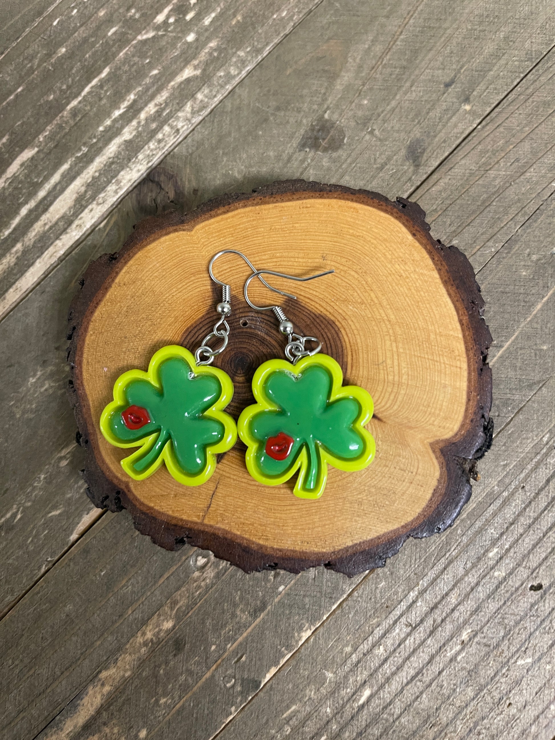 St. Patrick's Day Shamrock Resin Charm Wire EarringPink tiful of LOVE
