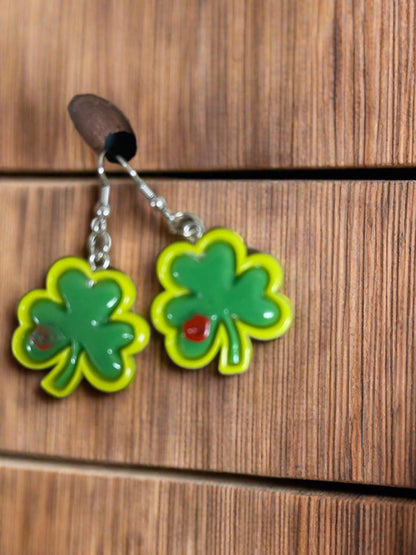 St. Patrick's Day Shamrock Resin Charm Wire Earring
