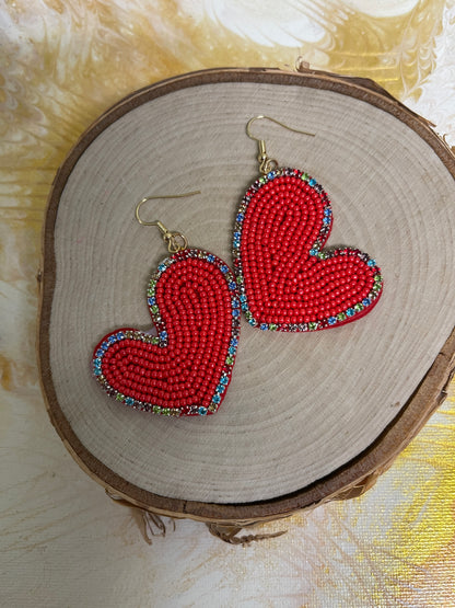 Beaded Heart charm wire Earrings