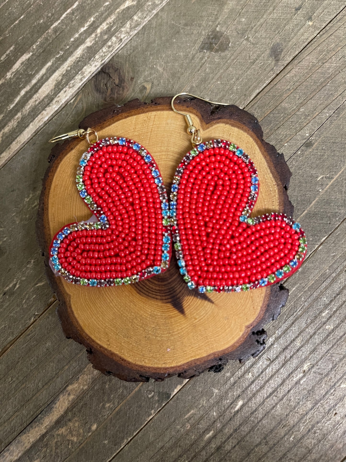 Beaded Heart charm wire Earrings