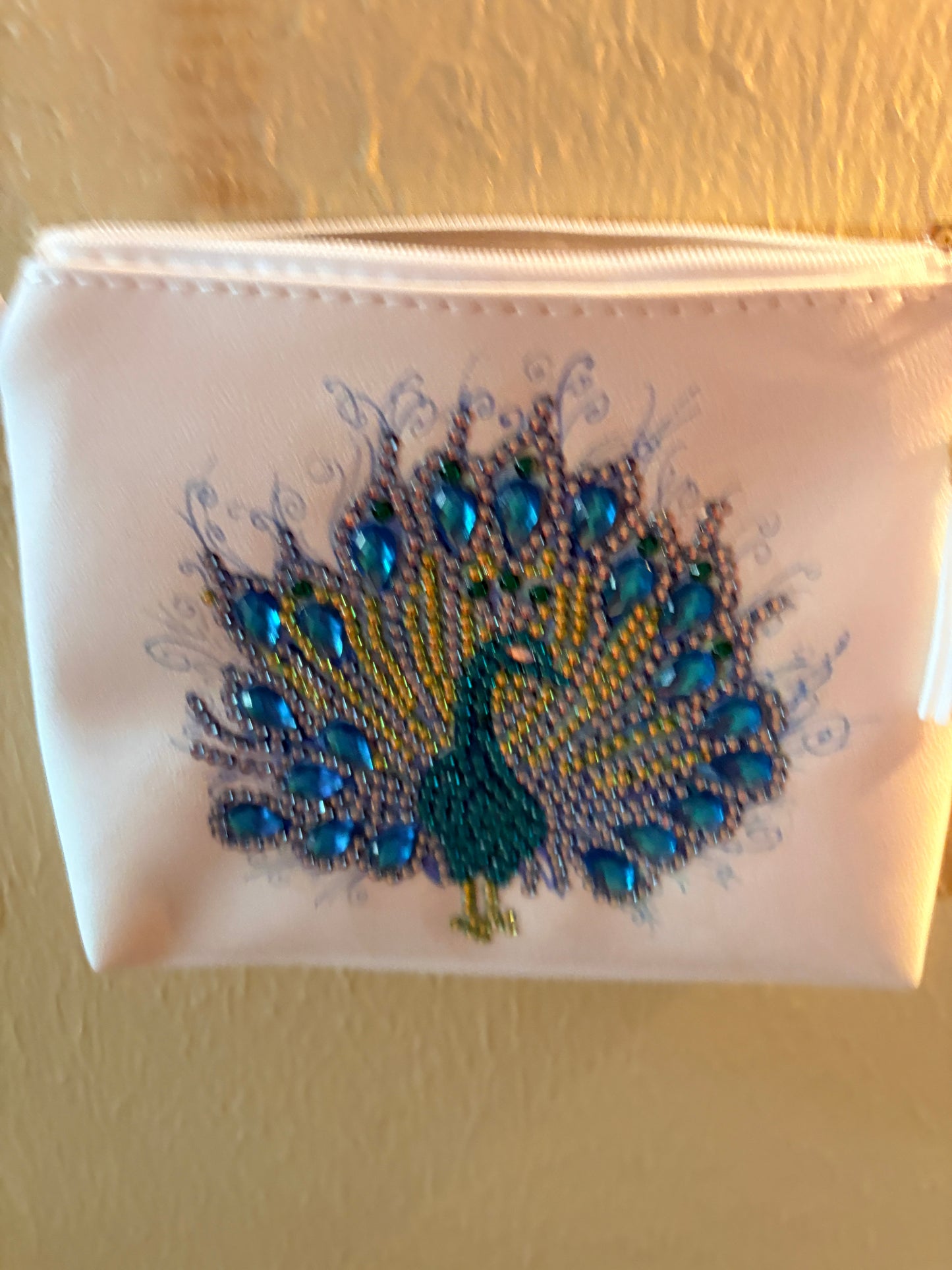 Diamond Art Peacock Purse – Rhinestone Vinyl Clutch with Gold Chain