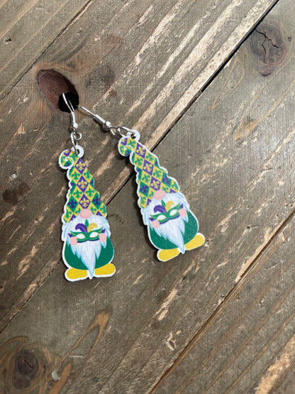 Mardi Gras Gnome Wire earrings