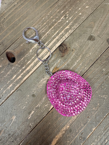 Pink Bling Cowboy Hat Keychain – Diamond Art Rhinestone Western Charm