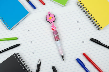 Pink Hibiscus Bling Beaded Pen – Tropical Rhinestone Statement Pen