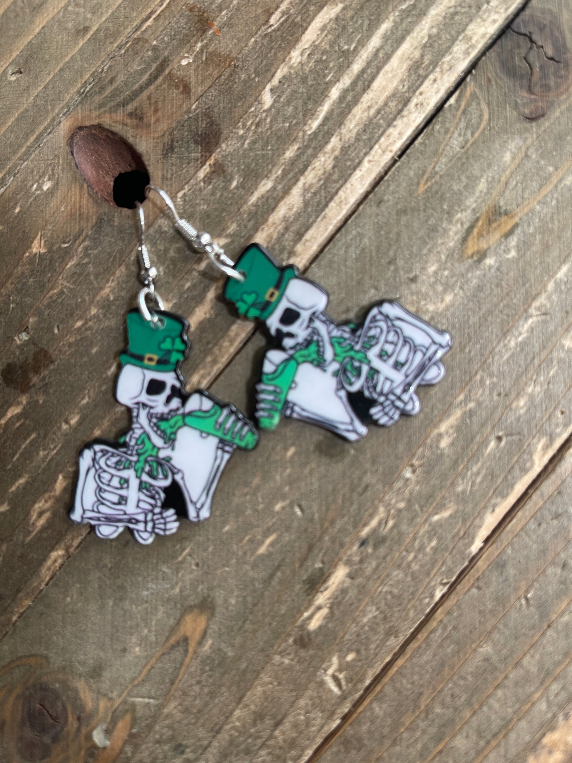 St. Patrick's Day Drinking Skeleton Charm Wire earringsPink tiful of LOVE