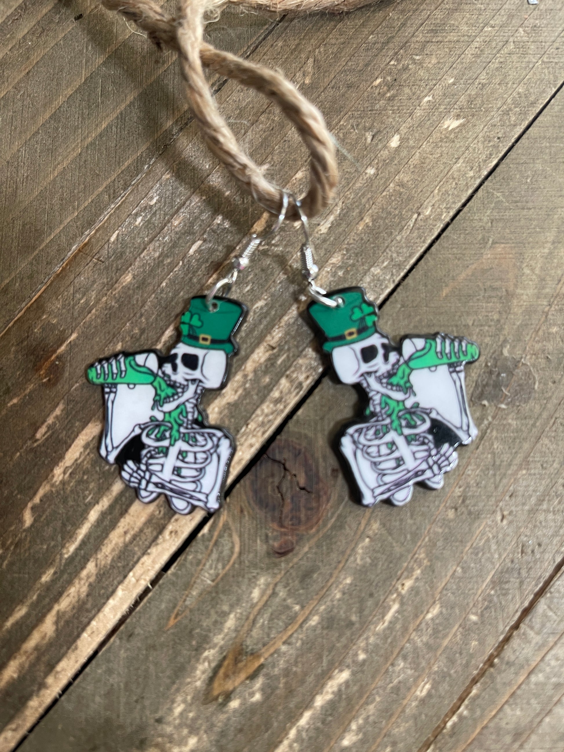 St. Patrick's Day Drinking Skeleton Charm Wire earringsPink tiful of LOVE