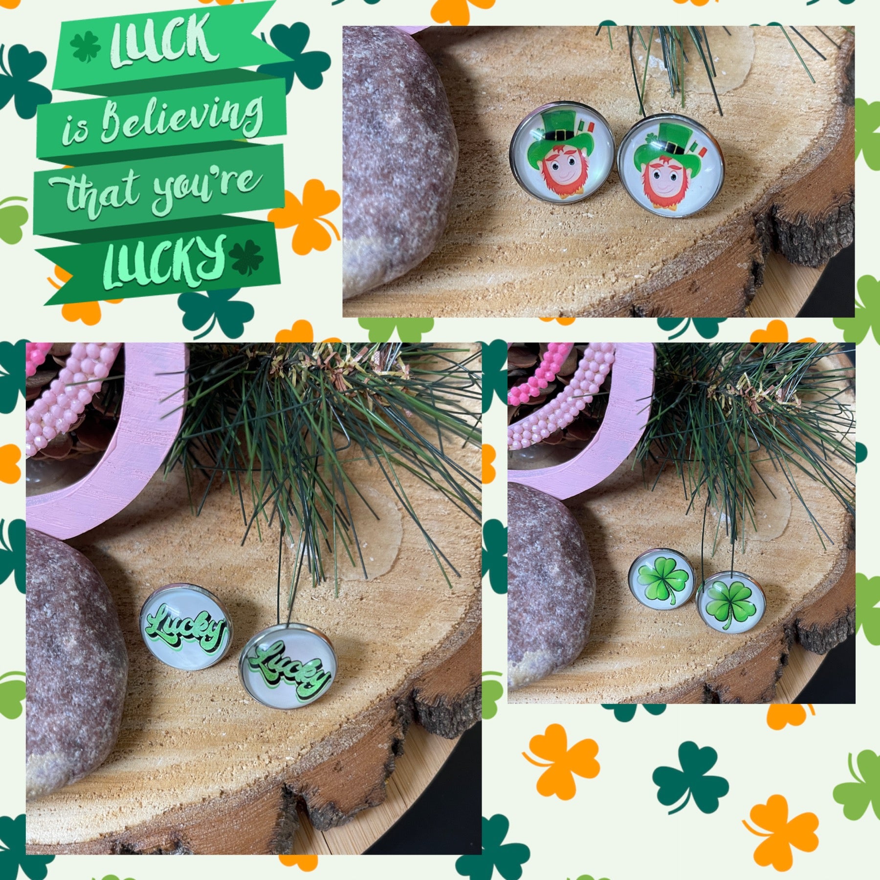 Lucky Leprechaun Collection Stud Earrings (3 to choose)Pink tiful of LOVE