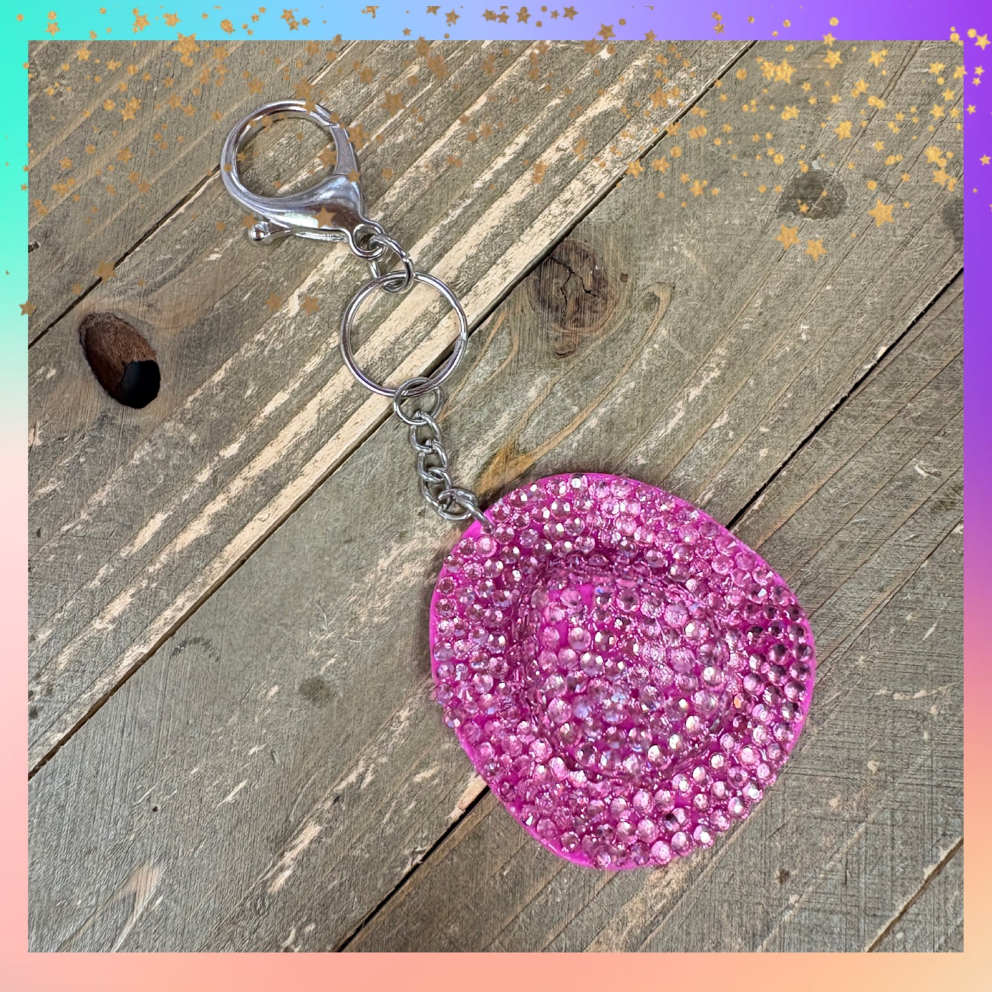 Pink Bling Cowboy Hat Keychain – Diamond Art Rhinestone Western Charm