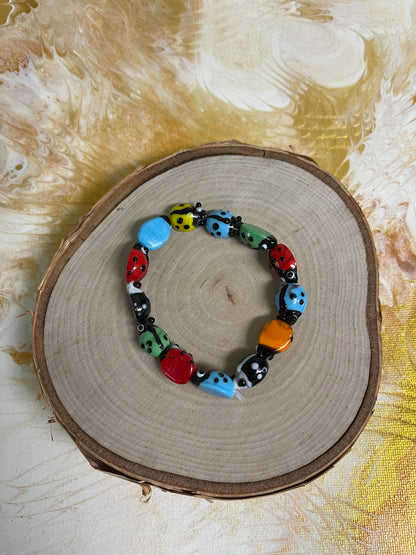 Multi-colored Glass Ladybug Beaded Elastic BraceletPink tiful of LOVE