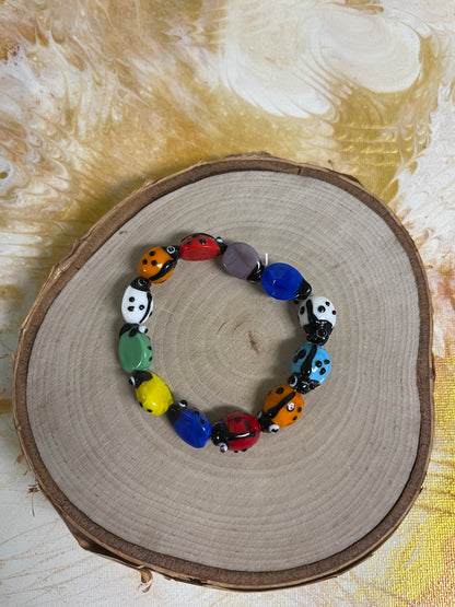 Multi-colored Glass Ladybug Beaded Elastic BraceletPink tiful of LOVE
