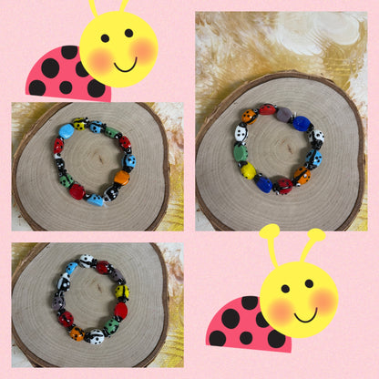 Multi-colored Glass Ladybug Beaded Elastic BraceletPink tiful of LOVE
