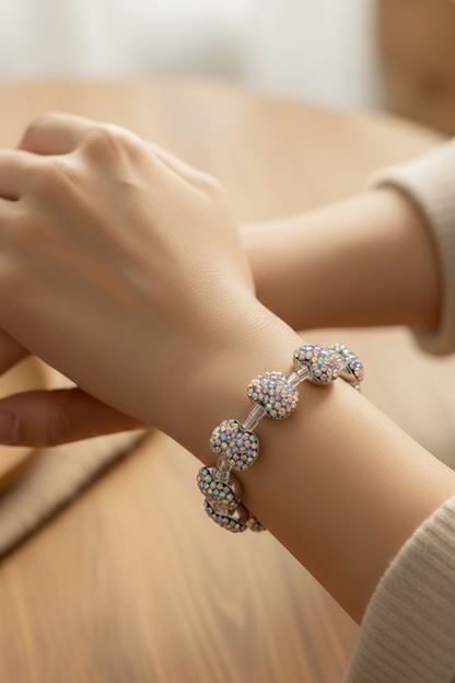 White Rhinestone Heart Stretch Bracelet – Sparkly Clear Beaded Statement Jewelry