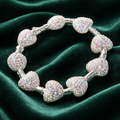 White Rhinestone Heart Stretch Bracelet – Sparkly Clear Beaded Statement Jewelry