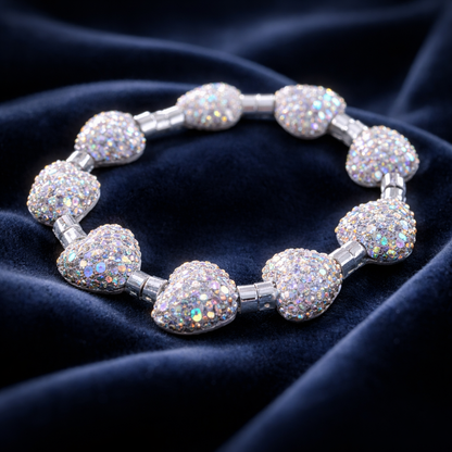 White Rhinestone Heart Stretch Bracelet – Sparkly Clear Beaded Statement Jewelry