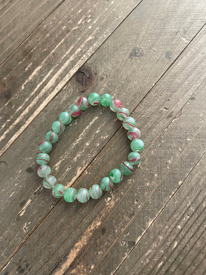 Green with red swirl glass Beaded  Elastic/Stretch BraceletPink tiful of LOVE