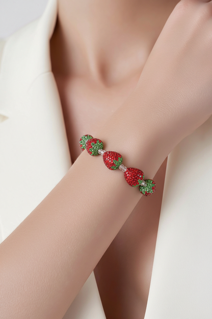 Red Rhinestone Heart Stretch Bracelet – Sparkly Bling Beaded Jewelry