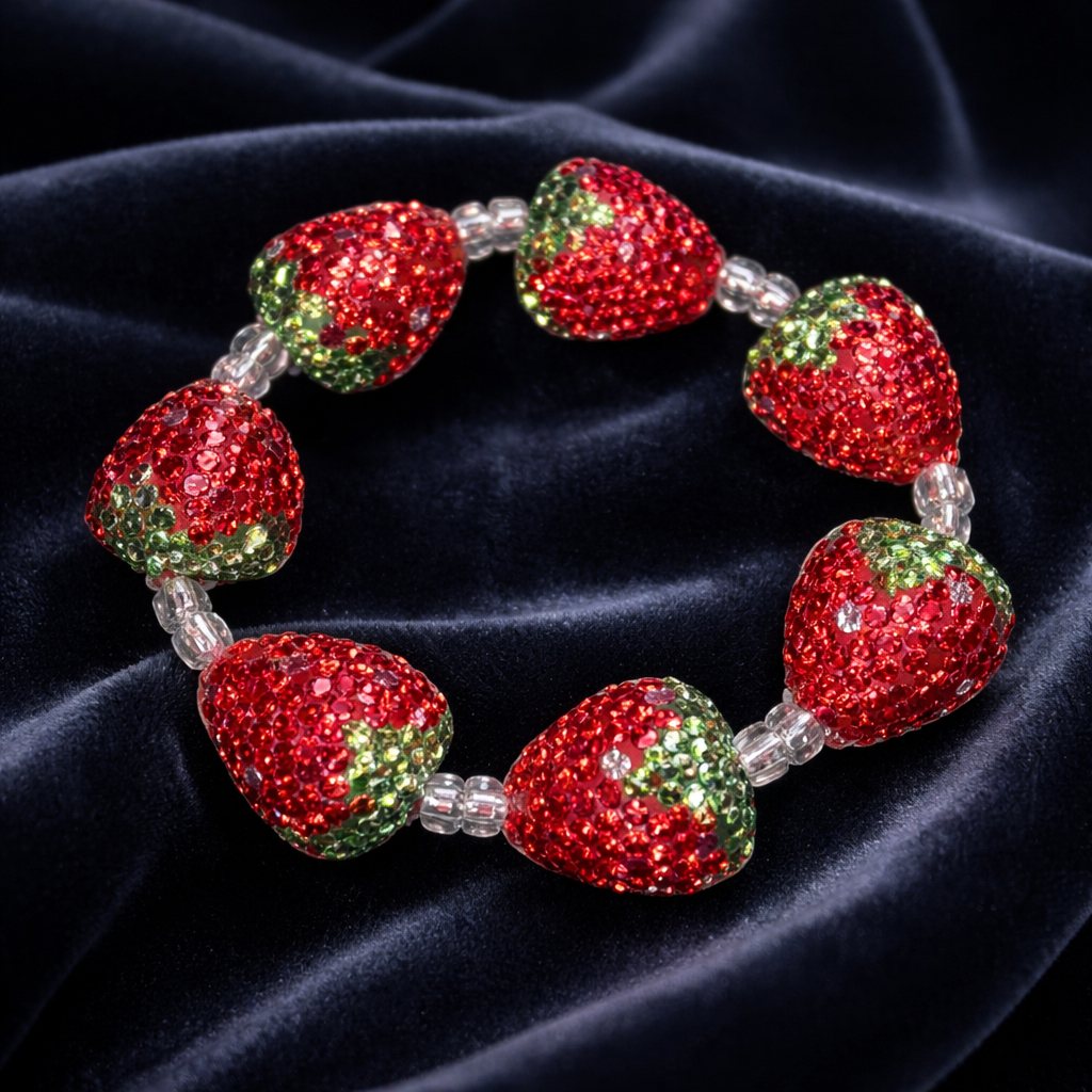 Red Rhinestone Heart Stretch Bracelet – Sparkly Bling Beaded Jewelry