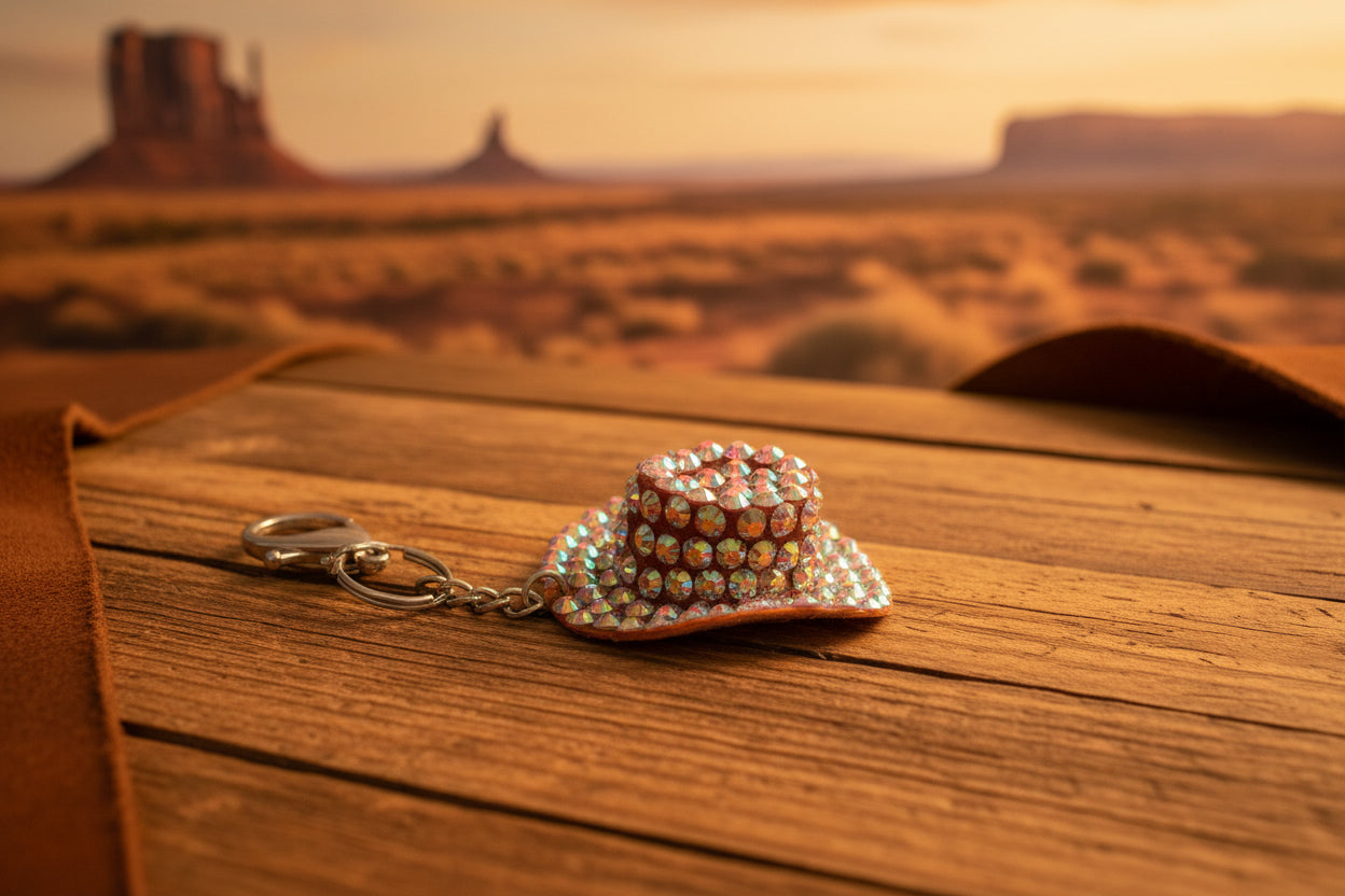 Purple Bling Cowboy brown Hat Keychain – Diamond Art Rhinestone Western Charm