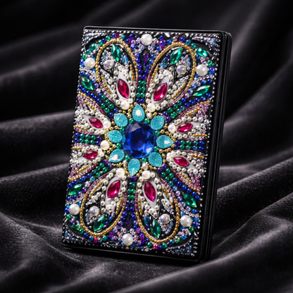 Blue & Emerald Mandala Diamond Art Painted Journal – Rhinestone Embellished Notebook