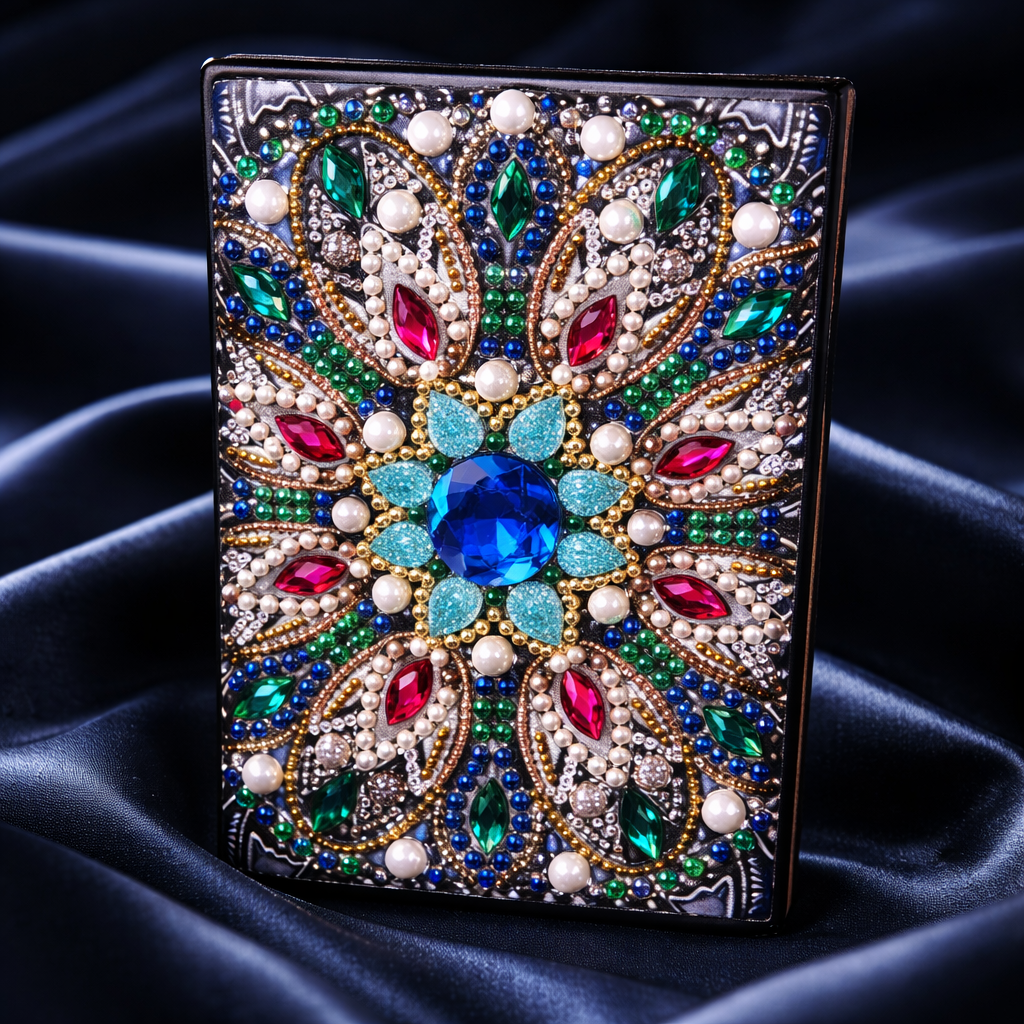 Blue & Emerald Mandala Diamond Art Painted Journal – Rhinestone Embellished Notebook