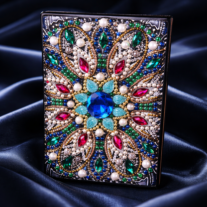 Blue & Emerald Mandala Diamond Art Painted Journal – Rhinestone Embellished Notebook