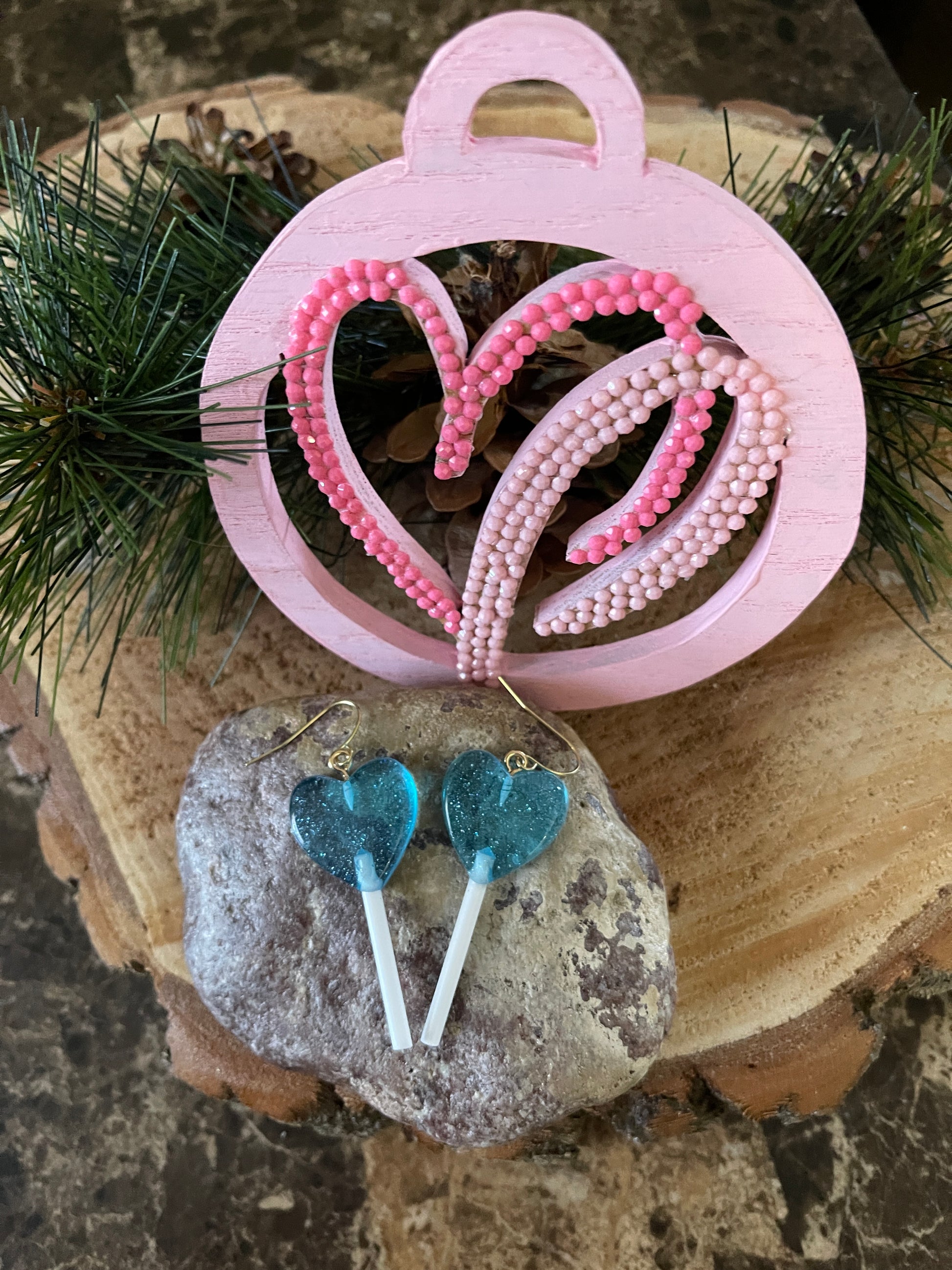 Blue Glittery Heart Lollipop EarringsPink tiful of LOVE