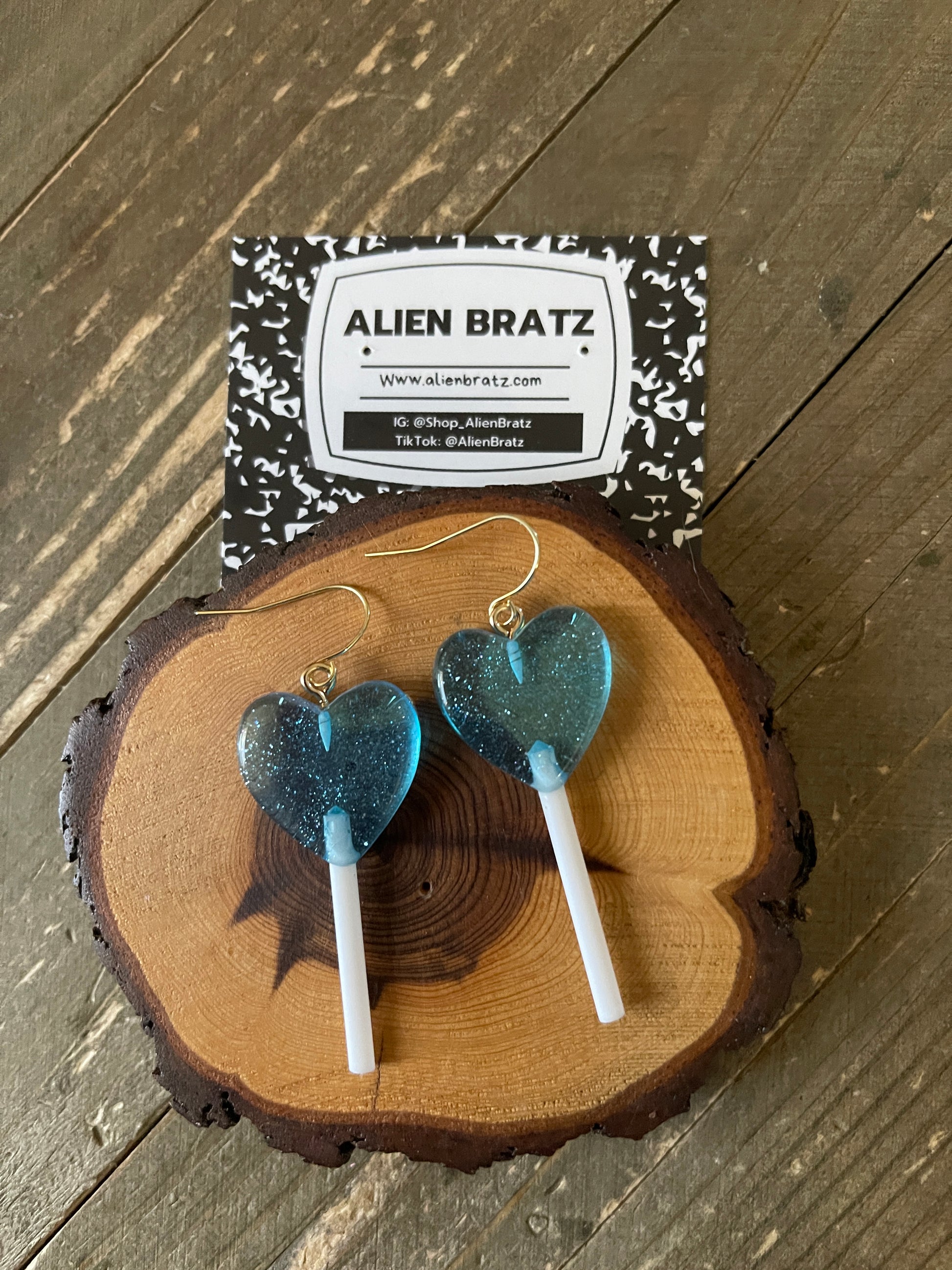 Blue Glittery Heart Lollipop EarringsPink tiful of LOVE