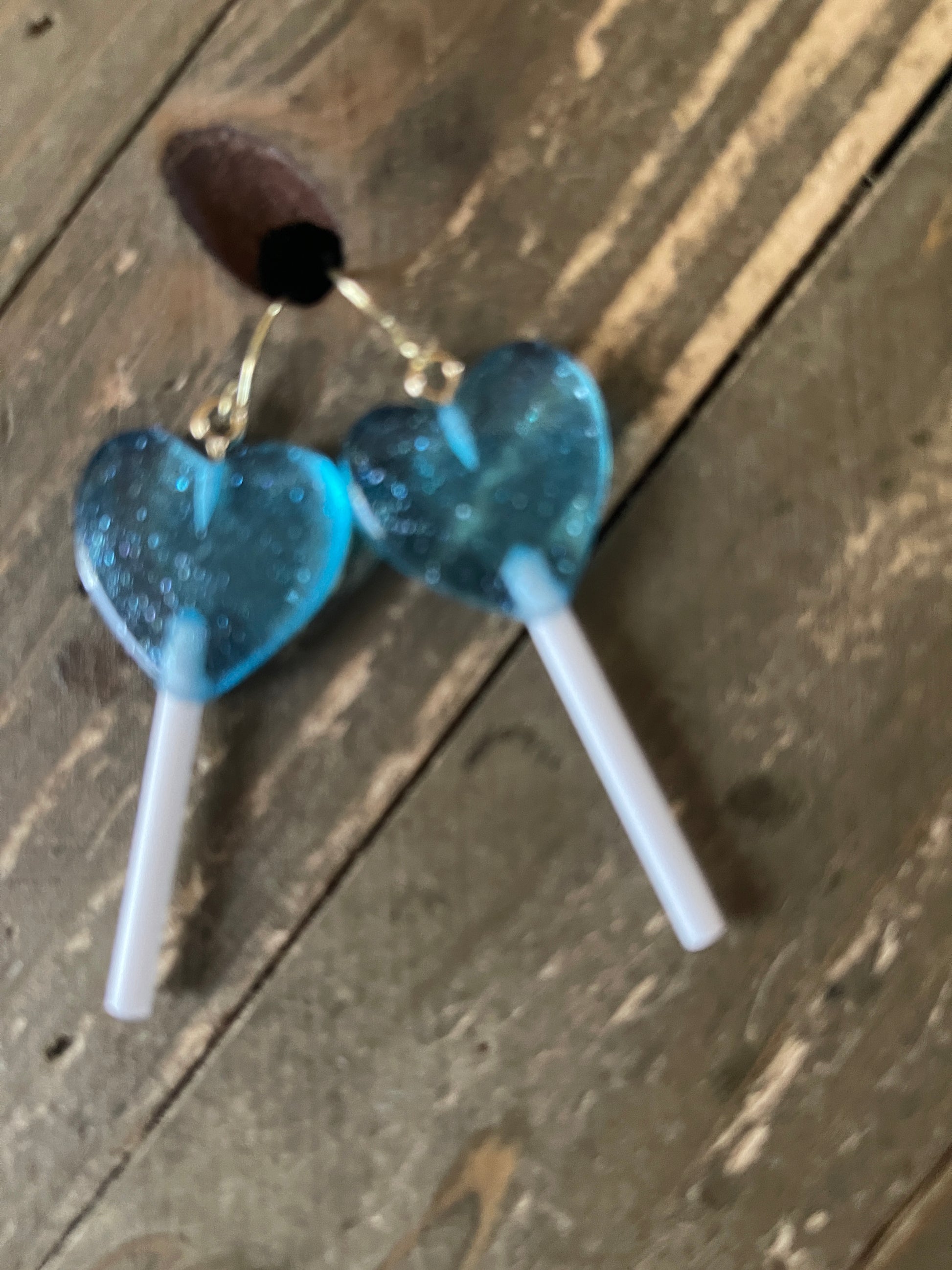 Blue Glittery Heart Lollipop EarringsPink tiful of LOVE