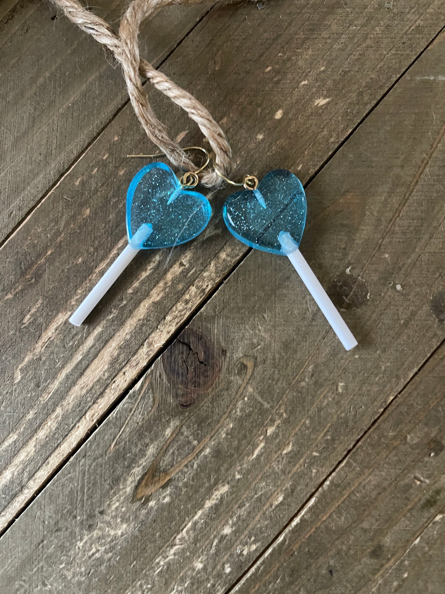 Blue Glittery Heart Lollipop EarringsPink tiful of LOVE