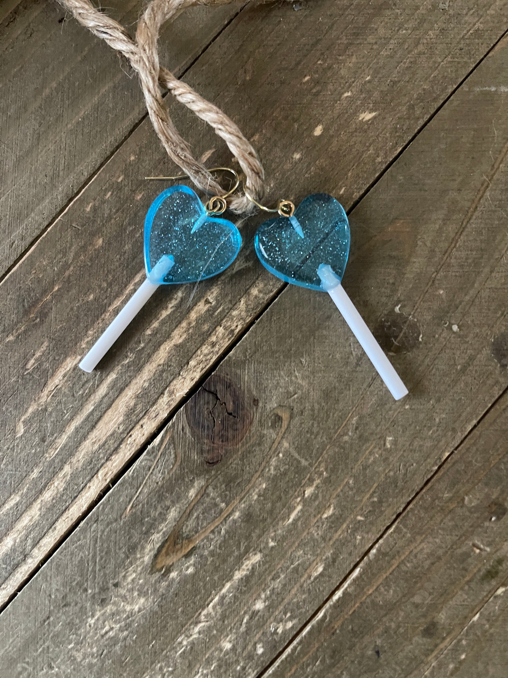Blue Glittery Heart Lollipop EarringsPink tiful of LOVE