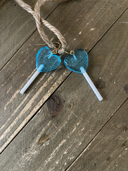 Blue Glittery Heart Lollipop EarringsPink tiful of LOVE