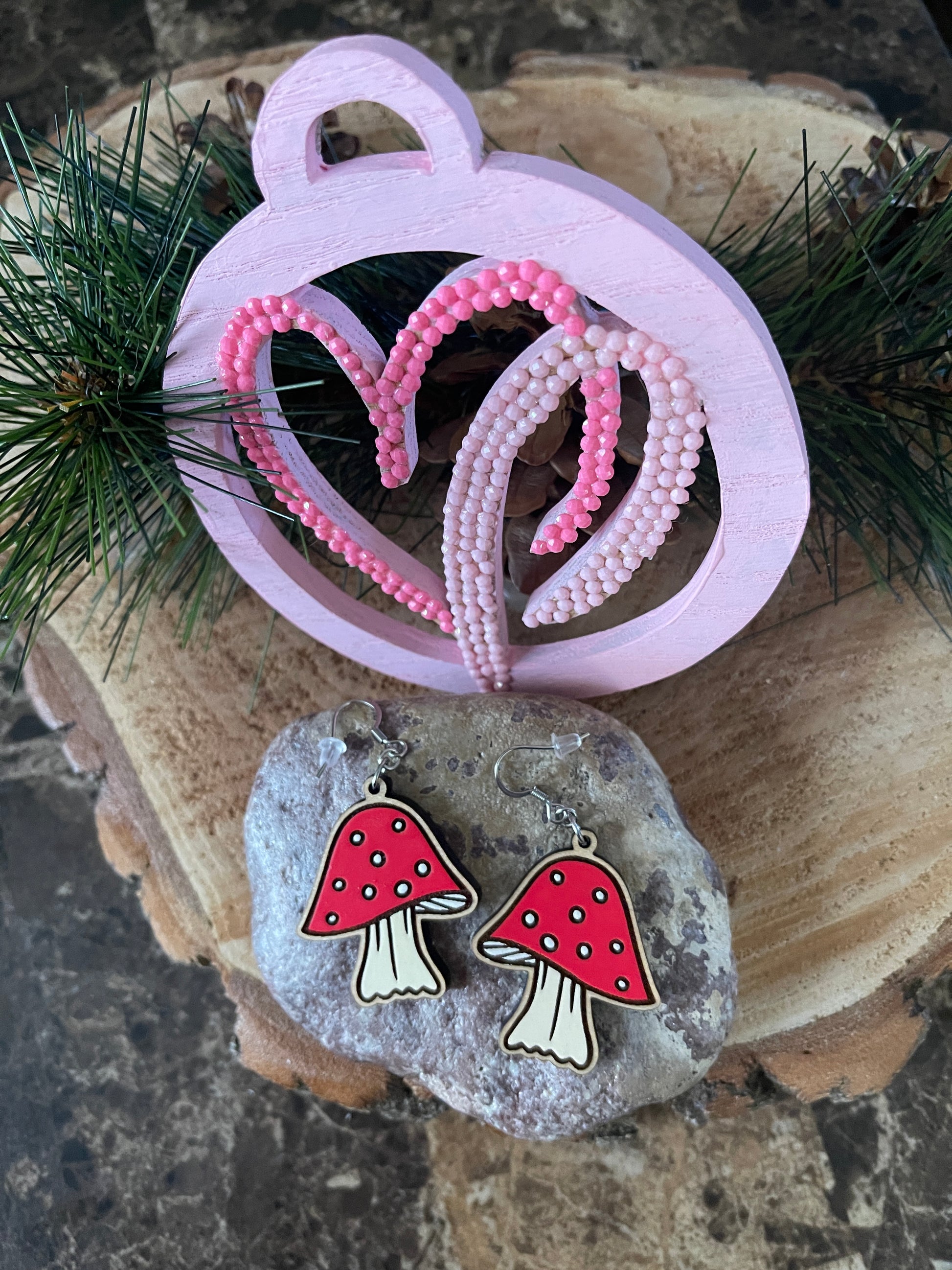 Mushroom Wooden Wire EarringsPink tiful of LOVE