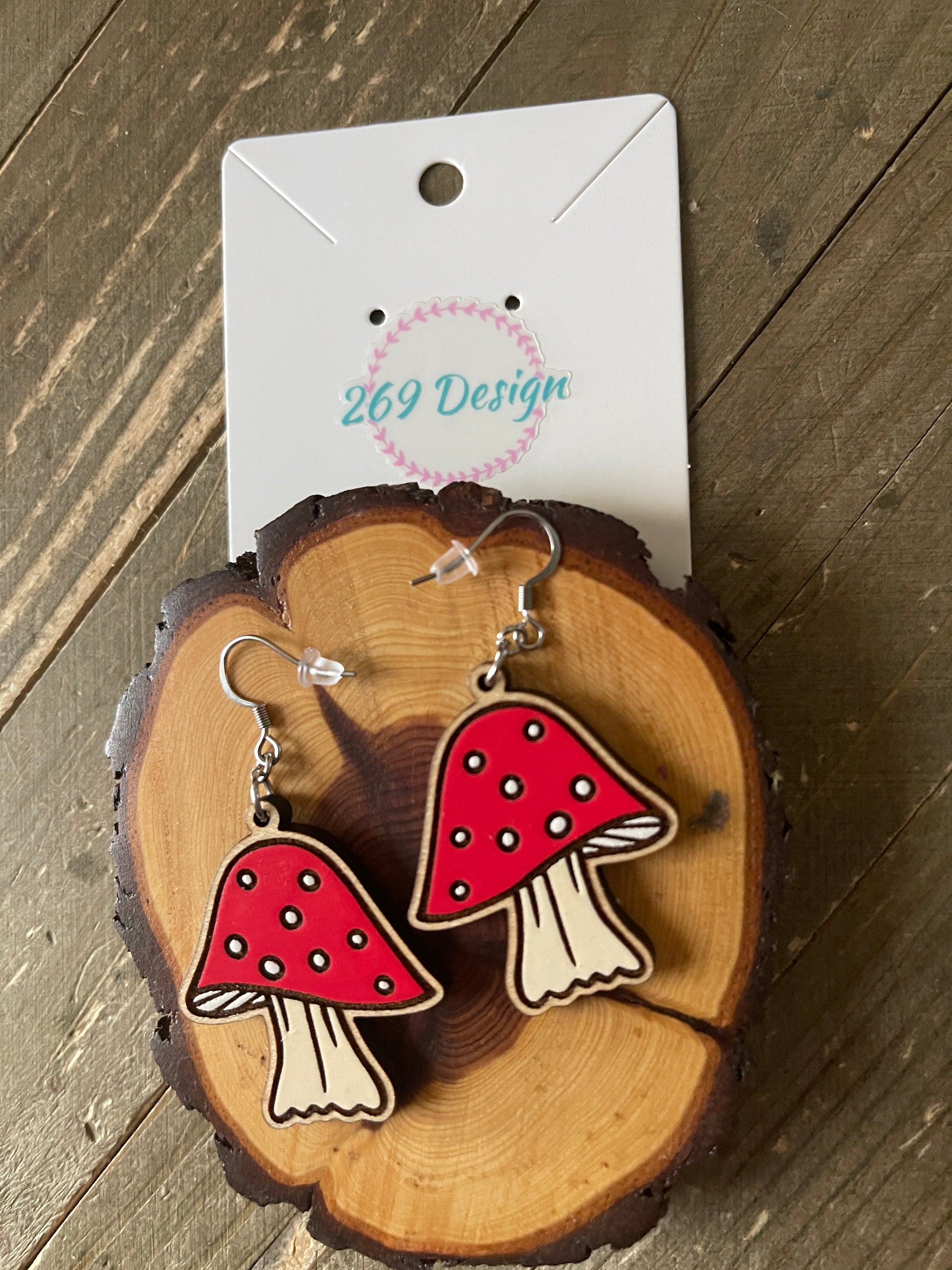 Mushroom Wooden Wire EarringsPink tiful of LOVE