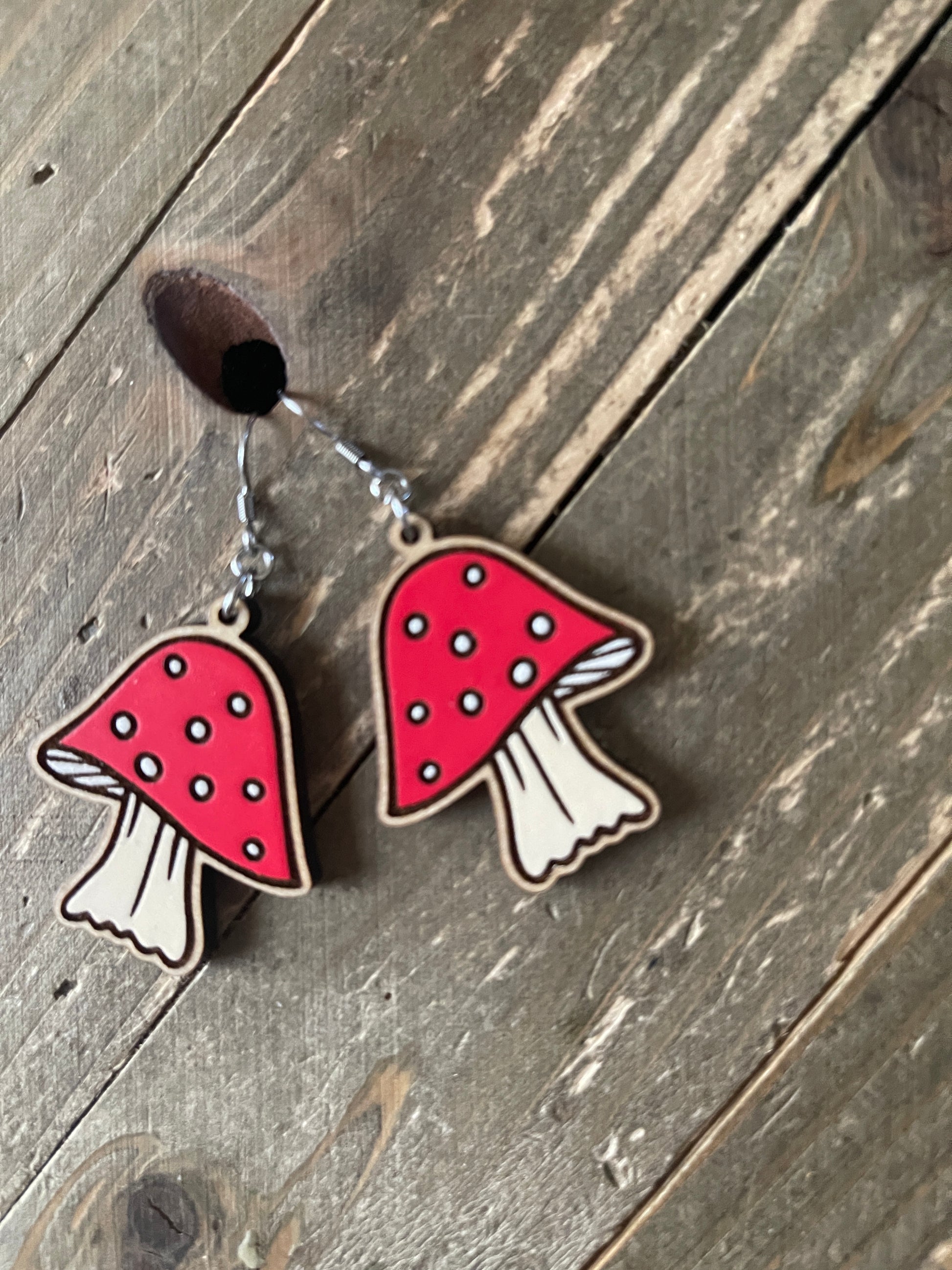 Mushroom Wooden Wire EarringsPink tiful of LOVE
