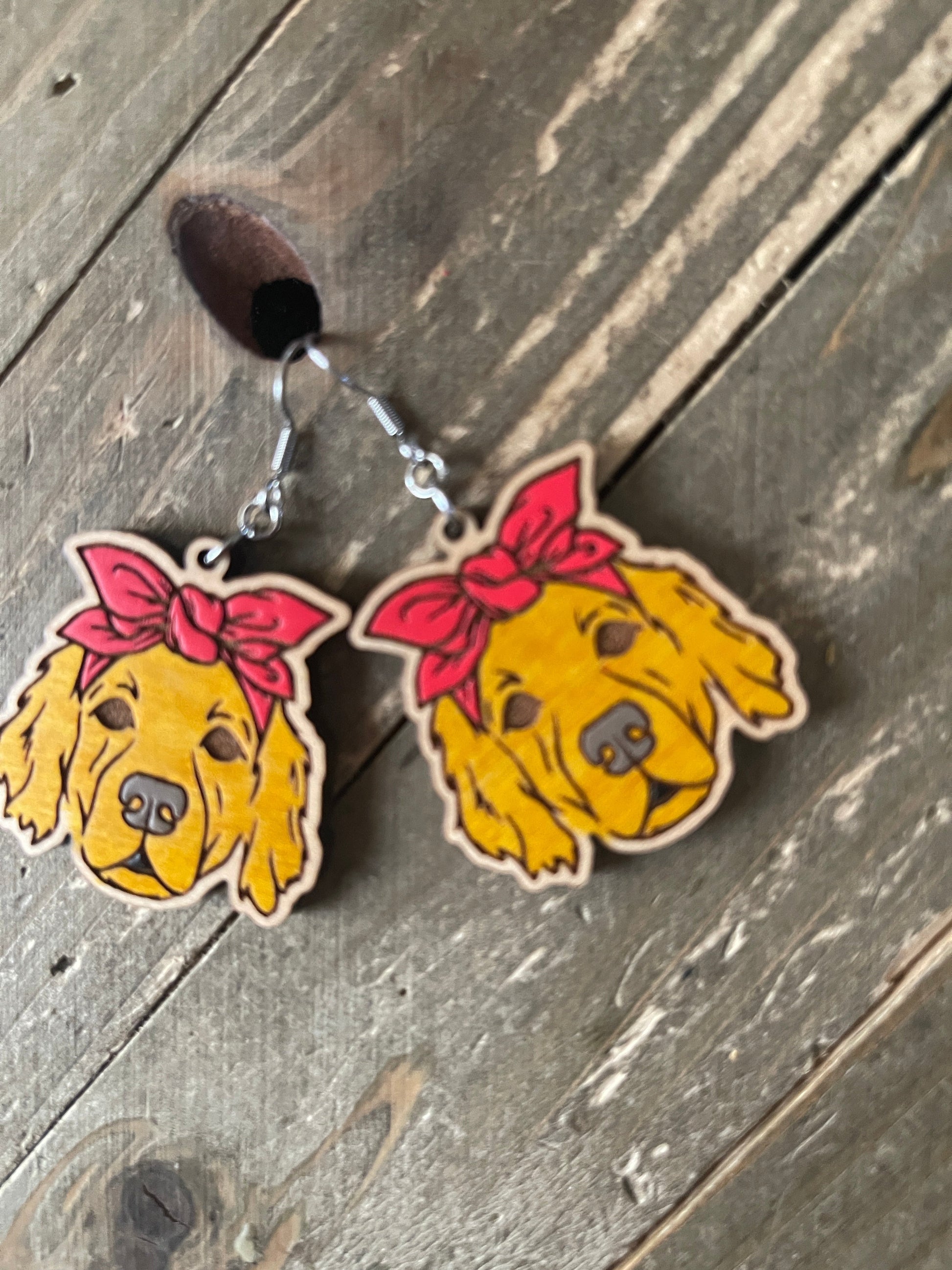 Golden Retriever Bandana Wooden Wire EarringsPink tiful of LOVE
