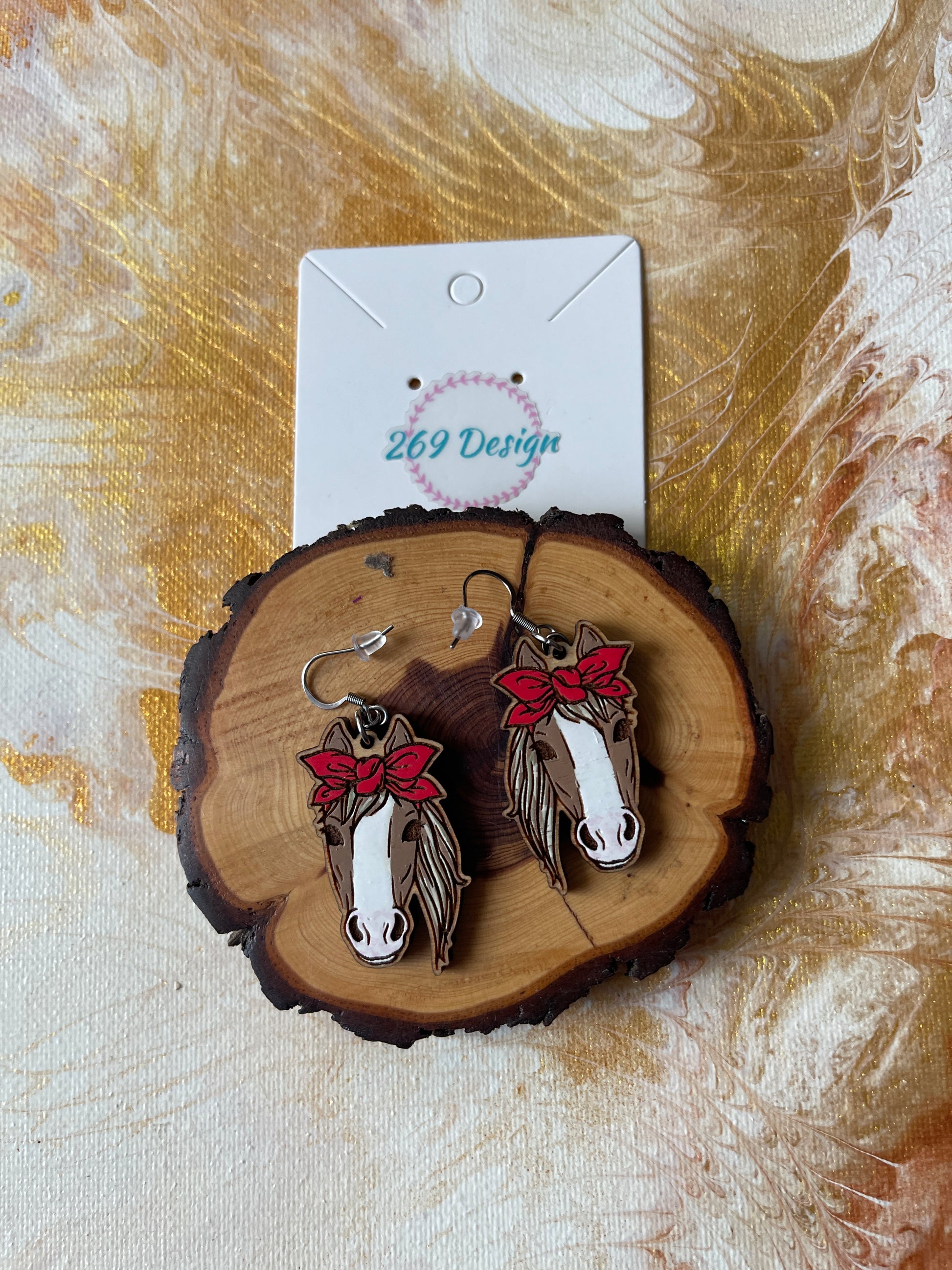 Horse Bandana Wooden Wire EarringsPink tiful of LOVE