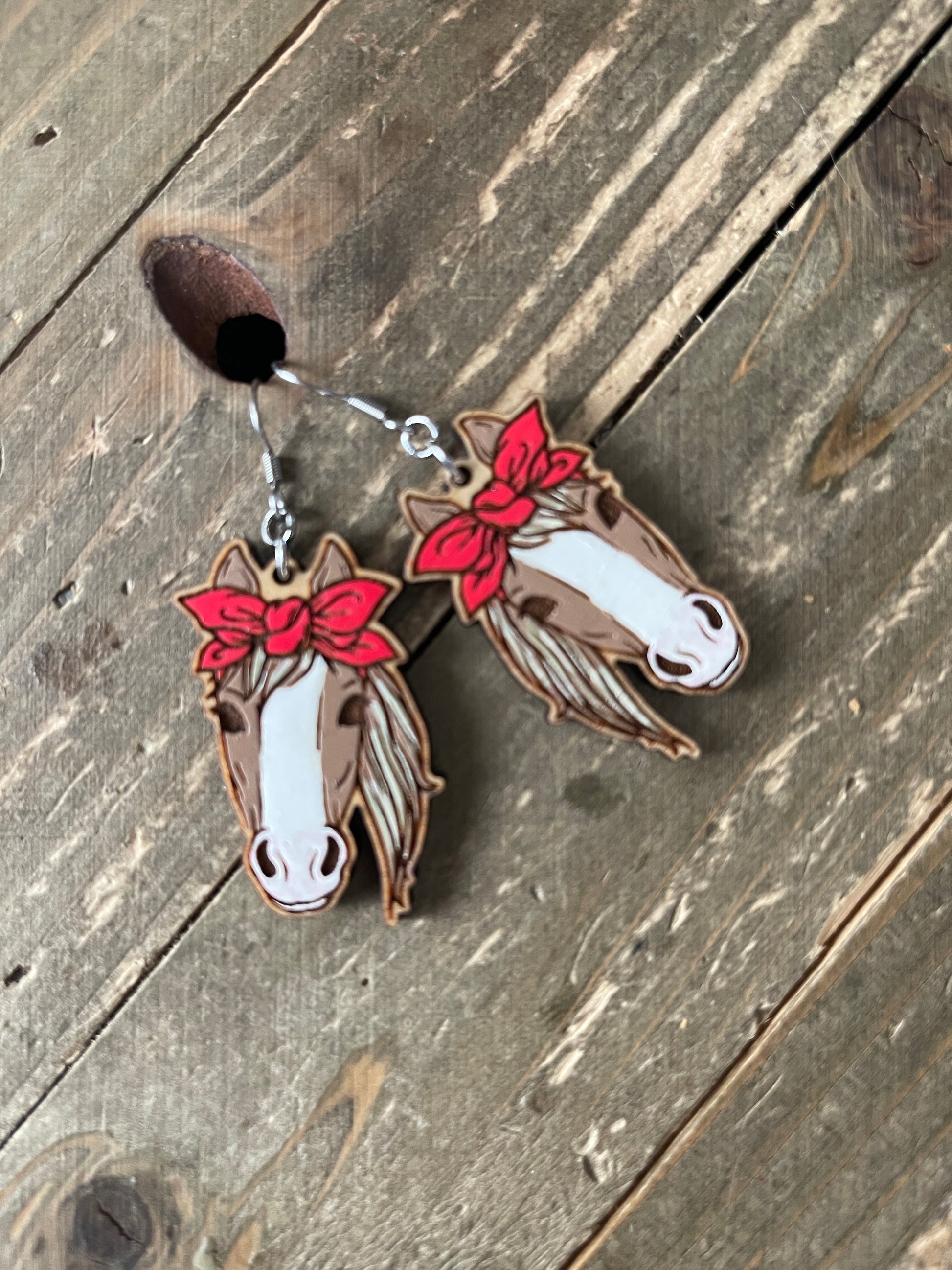 Horse Bandana Wooden Wire EarringsPink tiful of LOVE