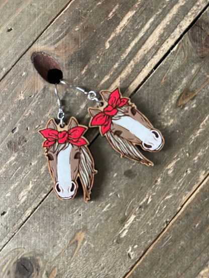 Horse Bandana Wooden Wire EarringsPink tiful of LOVE