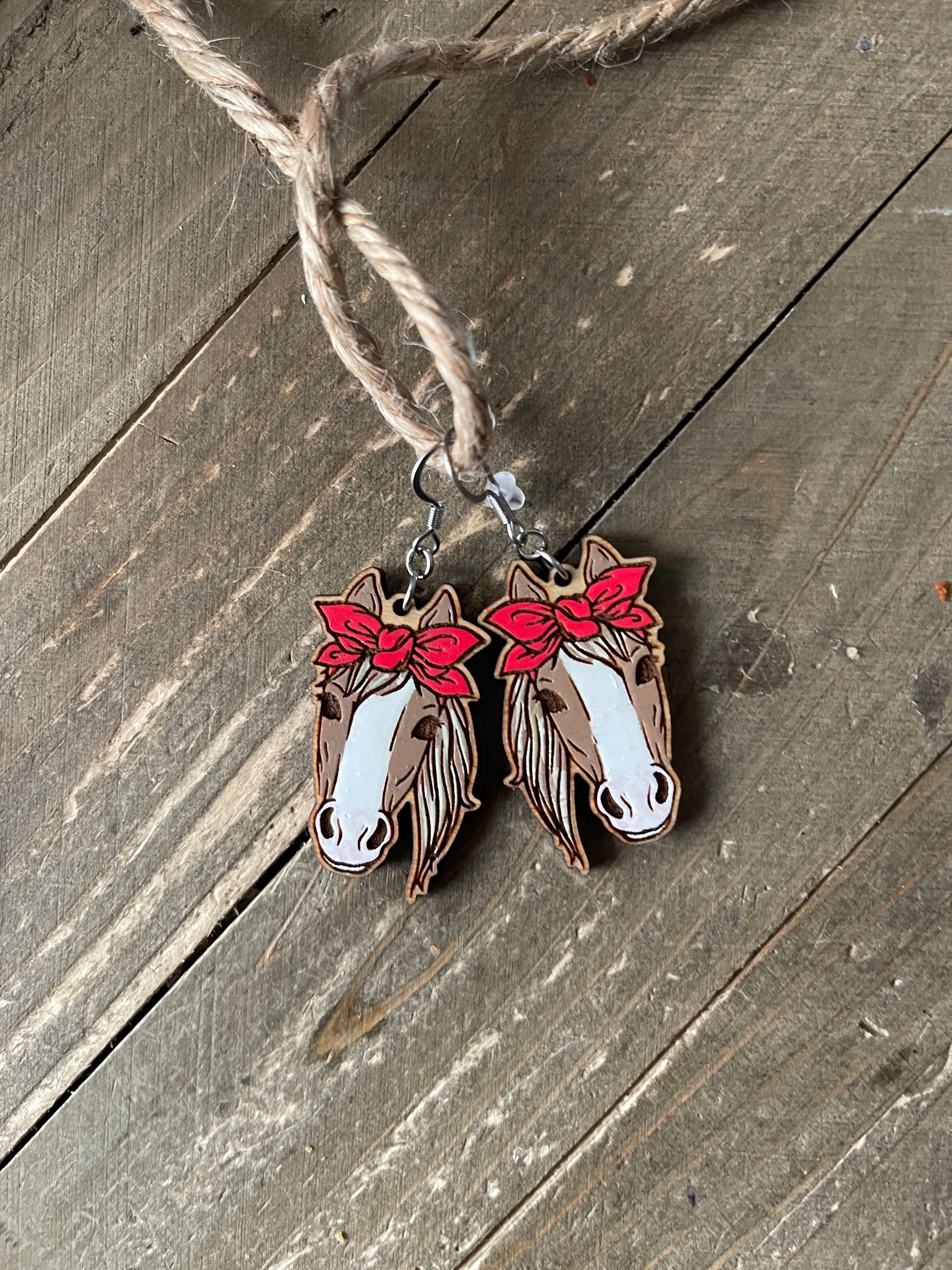 Horse Bandana Wooden Wire EarringsPink tiful of LOVE
