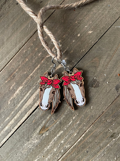 Horse Bandana Wooden Wire EarringsPink tiful of LOVE