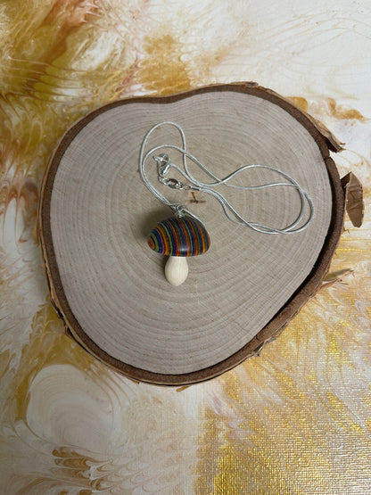 Mushroom Wooden Pendant on a Silver chain NecklacePink tiful of LOVE