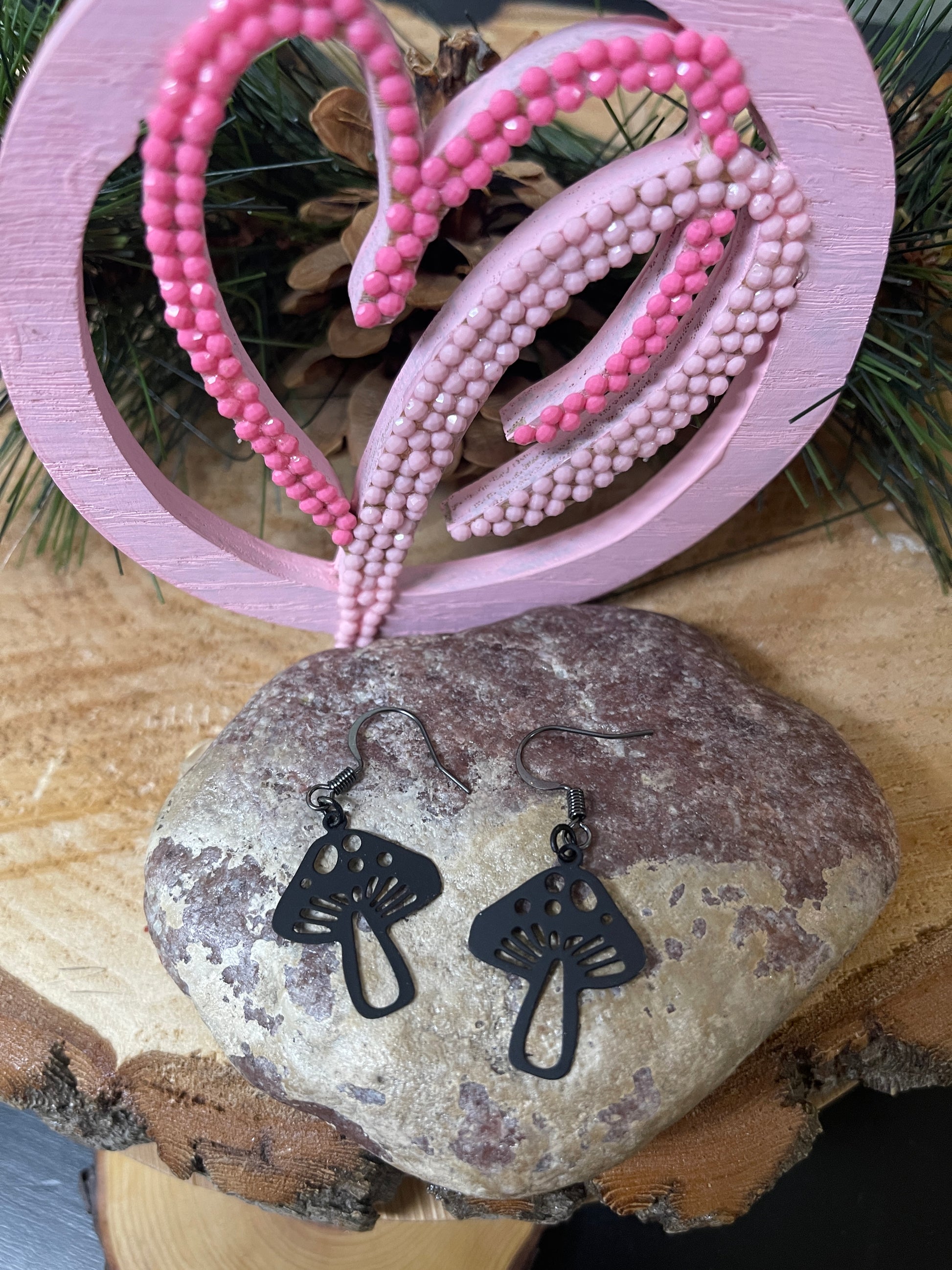 Black Mushroom Charm Wire EarringsPink tiful of LOVE