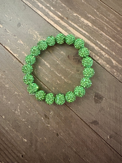 Sparkly Peridot Rhinestone Stretch Bracelet – Green Bling Beaded Bracelet