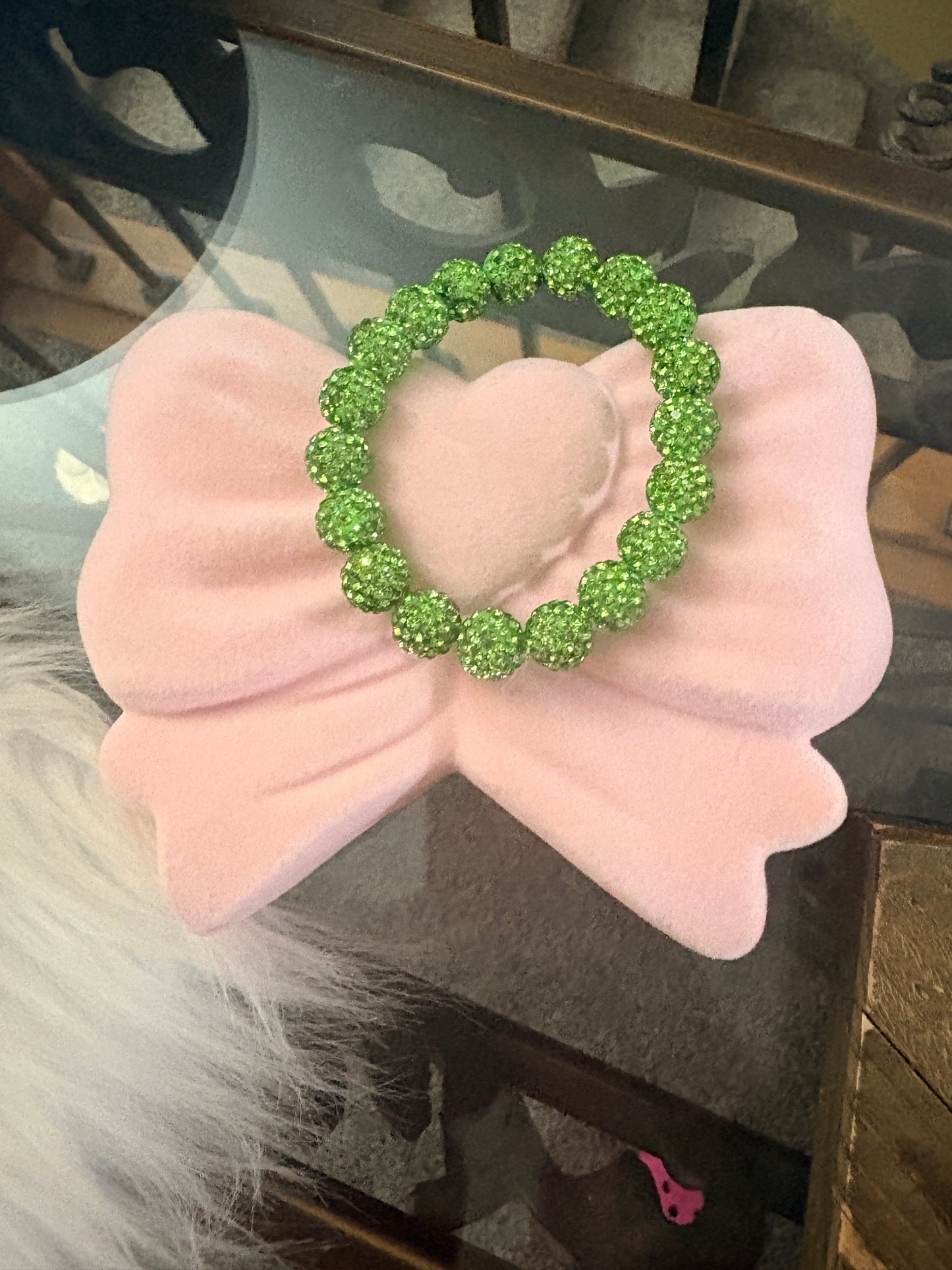 Sparkly Peridot Rhinestone Stretch Bracelet – Green Bling Beaded Bracelet