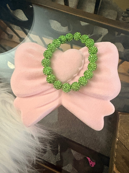 Sparkly Peridot Rhinestone Stretch Bracelet – Green Bling Beaded Bracelet