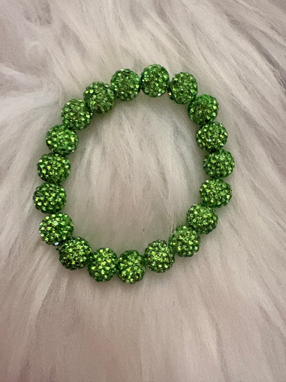 Sparkly Peridot Rhinestone Stretch Bracelet – Green Bling Beaded Bracelet