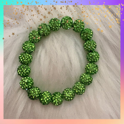 Sparkly Peridot Rhinestone Stretch Bracelet – Green Bling Beaded Bracelet